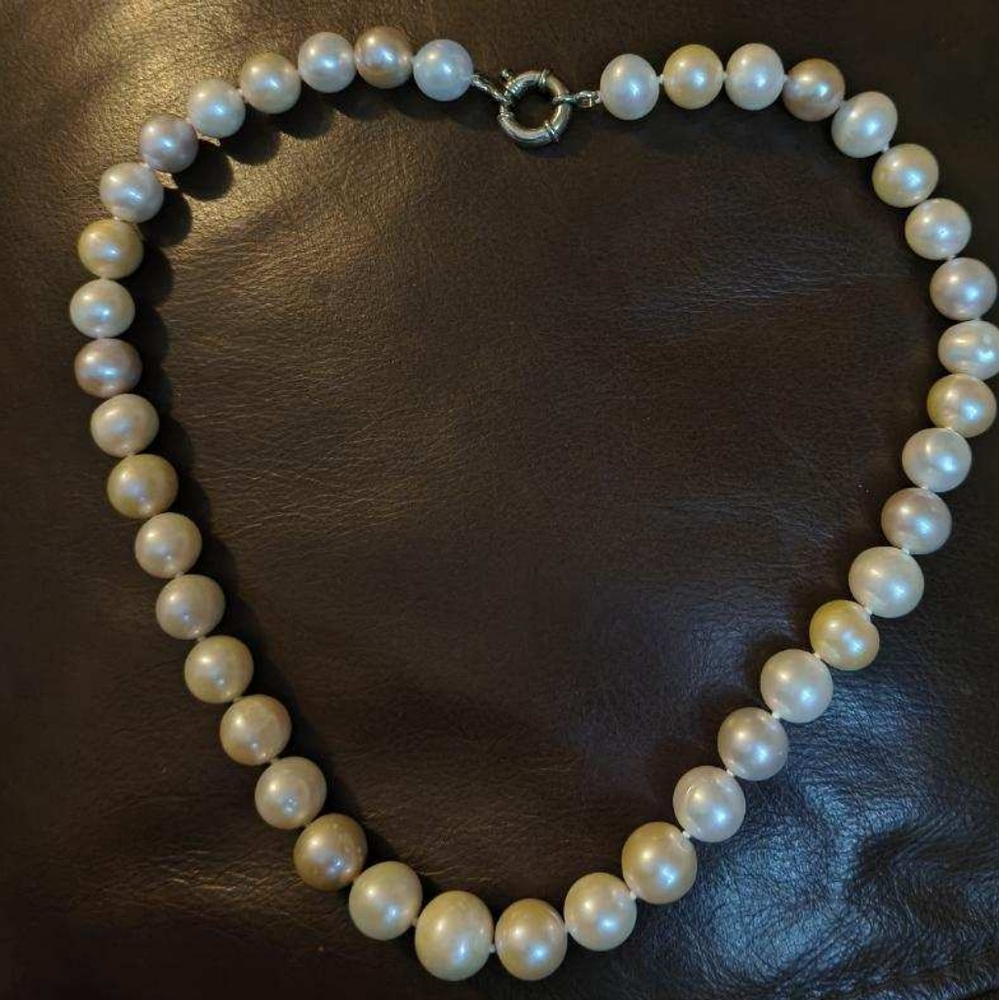 Big Genuine Pearl Necklace With Sterling Clasp
